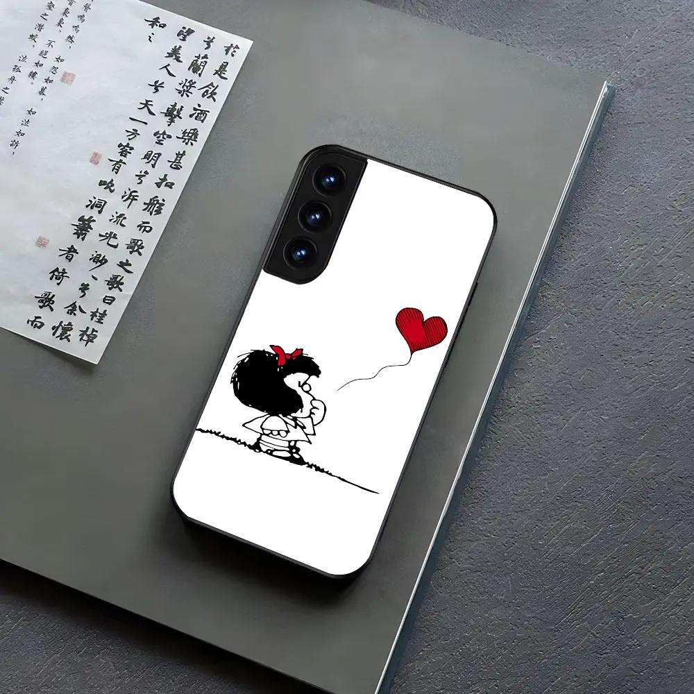Cute Mafalda Cartoon Phone Case For Samsung S24, S25 22,30,,Note20,Ultra,Lite,Ultra,5G,Plus,FE Black Cover