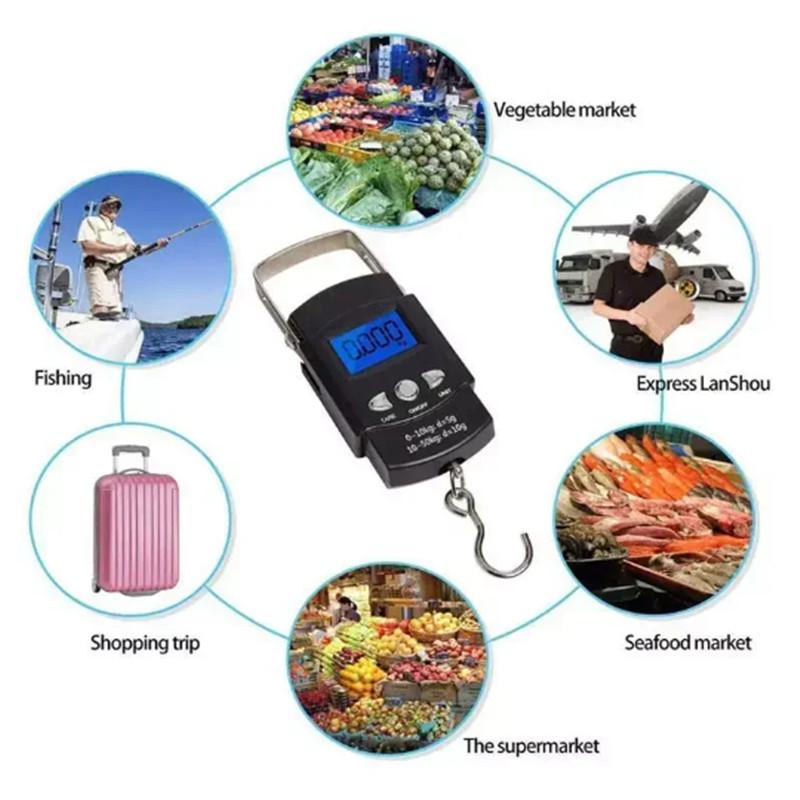 Black 50kg Portable Electronic Portable Luggage Scale LCD Digital Display Screen Express Delivery Scale Hook Mini Scale