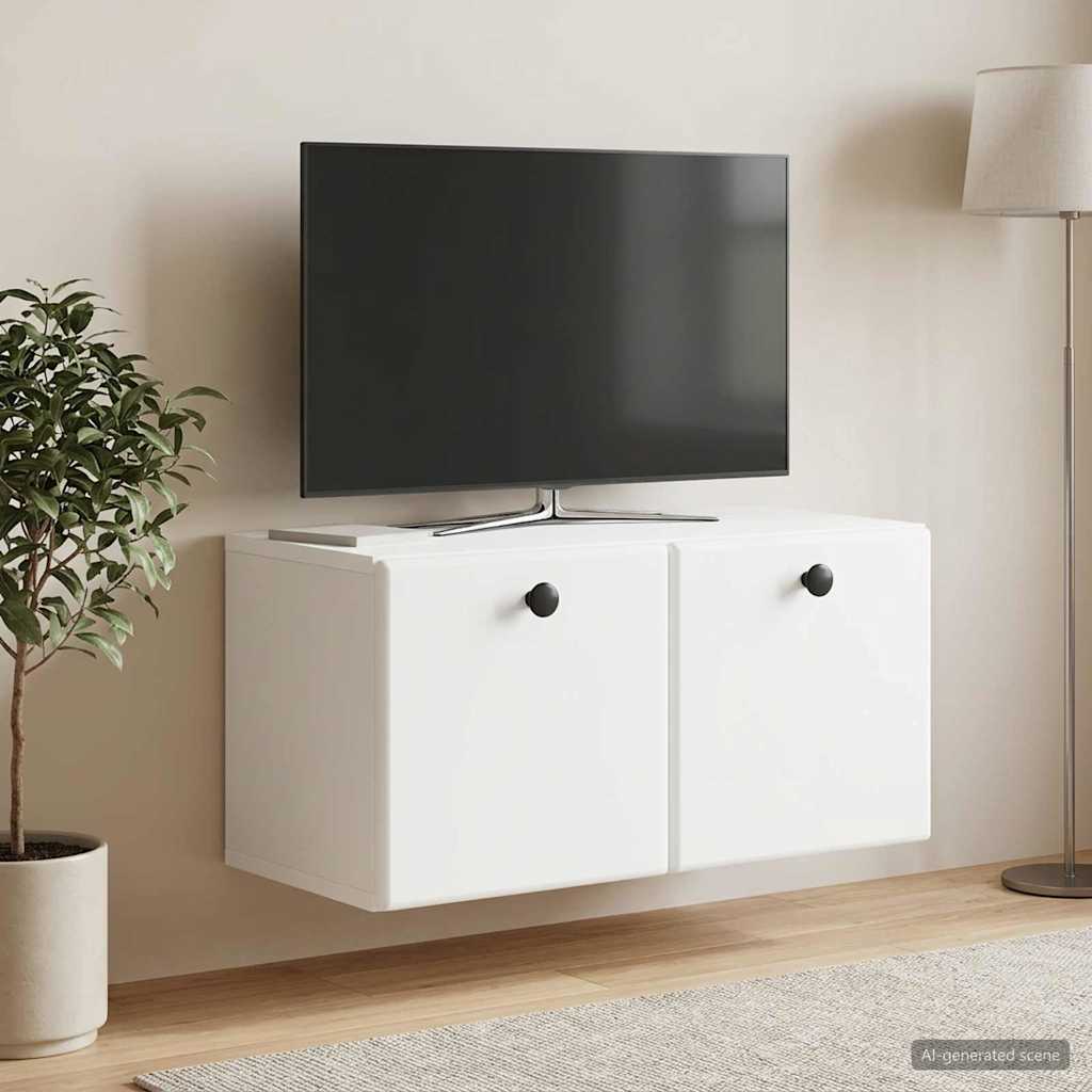 Wall Mounted TV Cabinet 59.5 X 31 X 30 Cm White Engineered Wood