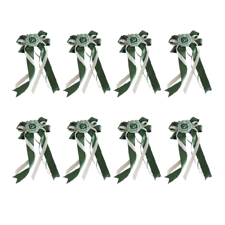 Set of 8 Nuptial Car Adornment with Ribbons Beautiful Silk Bowknot Auto Glasses Adornment for Matrimonial Ceremony