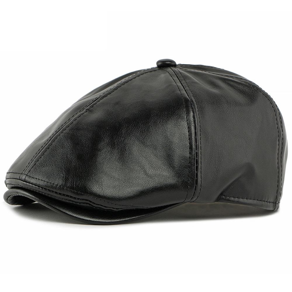 HT4937 Mens Beret Women Autumn Winter PU Leather Hat Retro Artist Painter Beret Hat Male Female Ivy Flat Cap Octagonal Beret Cap