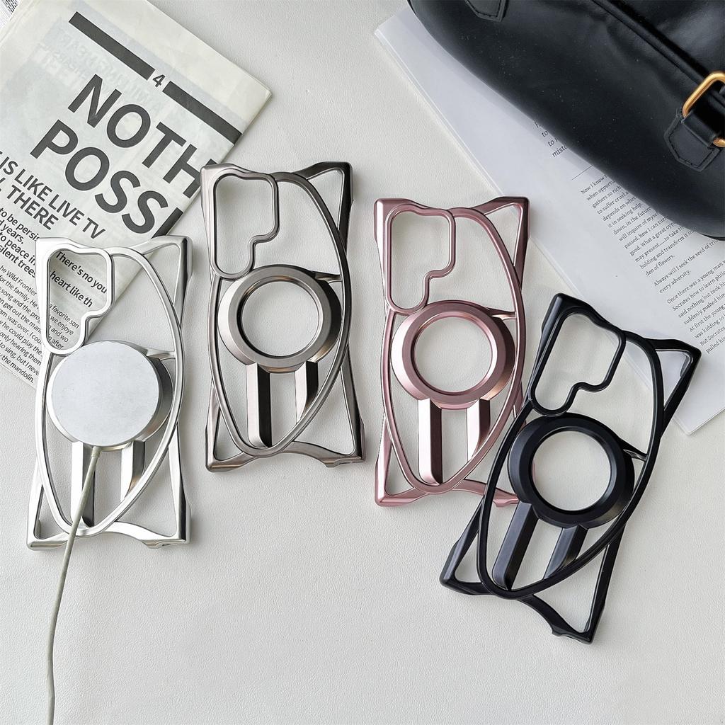 For Samsung Galaxy S24 Ultra Matte Case Compatible with MagSafe Frameless Electroplated Hollow Design TPU Phone Cover