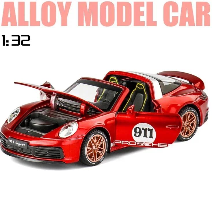 BBBG4 1:32 Porsche 911 Targa 4S Cabrio Sportlegierung Auto Modell Druckguss Sound Super Rennsport Ausfahrbarer Heckspoiler Heißes Auto Für Jungen Geschenke
