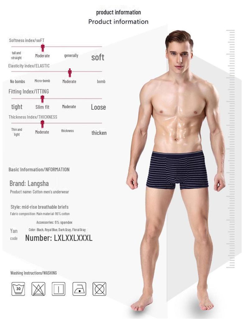 [4er-Pack] Langsha Herren-Boxershorts aus Baumwolle – mittlere Leibhöhe mit Schlitzen
