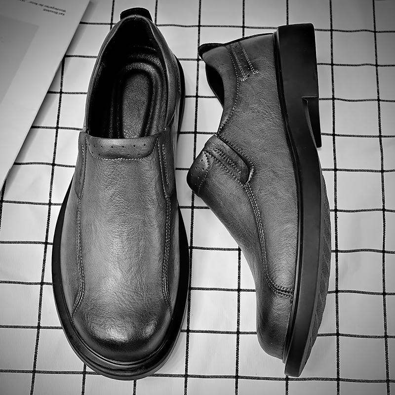 Luxury Brand Leather Increased Height British Shoes Wear-resistant Men's Genuine Leather Casual Shoes Men's Split Leather Shoes