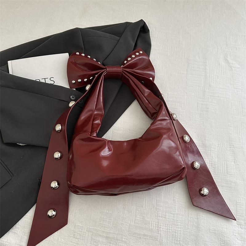 Bow Underarm Bag Women's New Fashion Personalized Rivet Bag Sweet Cool Girl Shoulder Bag Women's Bag