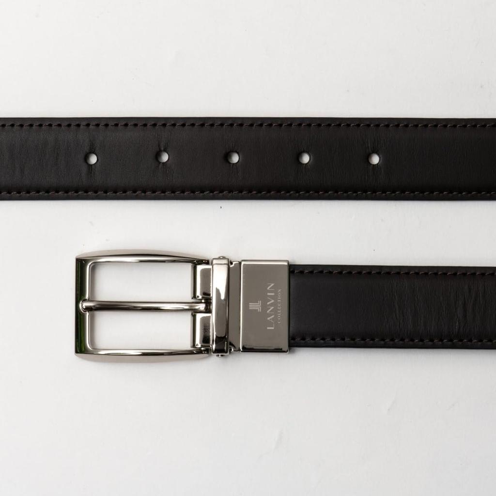 [Lanvin Collection] Leather Belt (Long Size) Men's Made in Japan Reversible Smooth Front Embossed Back Commuting JLMB823L ChocolateBlack FREE
