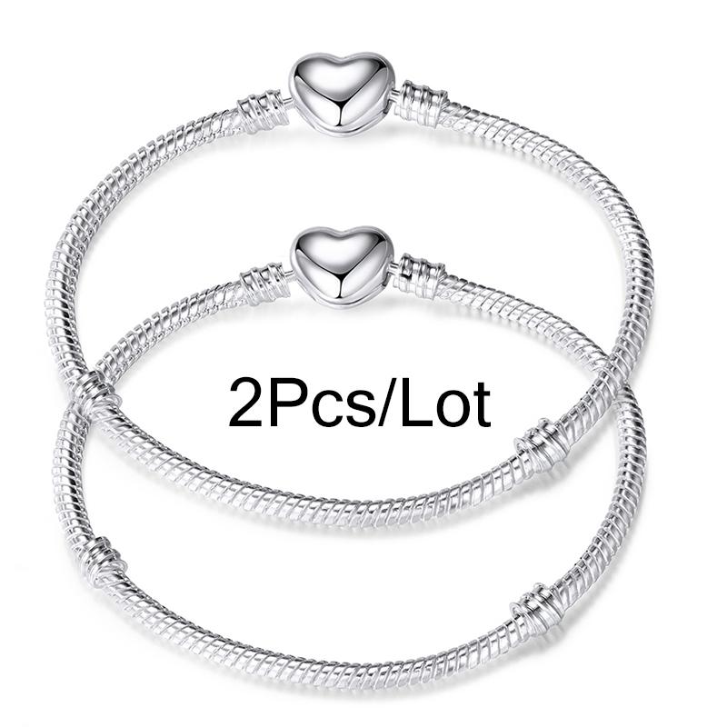 2 Stück/Los Sonderangebot 3mm Silberfarbene Schlangenkette Charm-Armband Für Damen Herren Passend für DIY-Armbänder Schmuck Geschenk