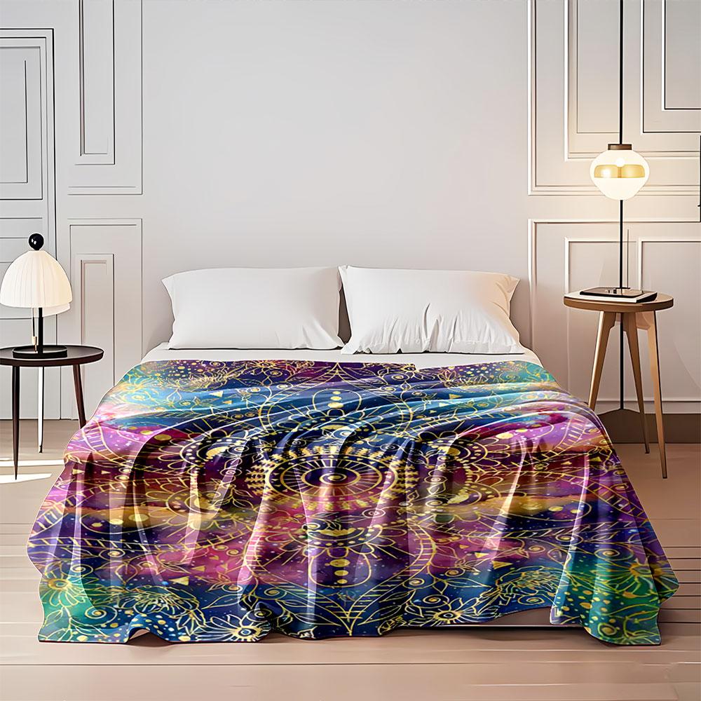 Golden Mandala Galaxy Design for All Seasons Blanket Lunch Break Throw Gift