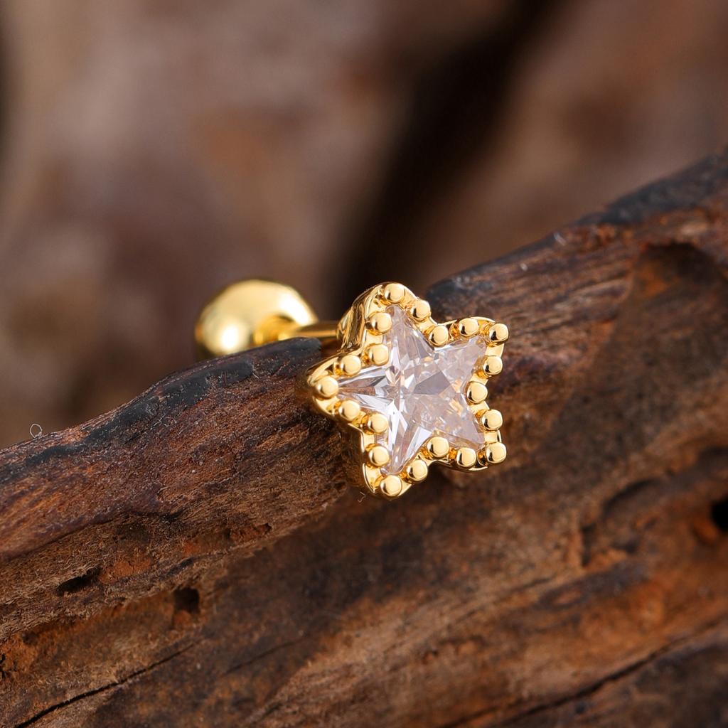 10Pcs/Set 20G Gold Cartilage Earring CZ Tragus Earring Bear Spider Design Helix Stud Rings Conch Ear 316L Steel Piercing Jewelry