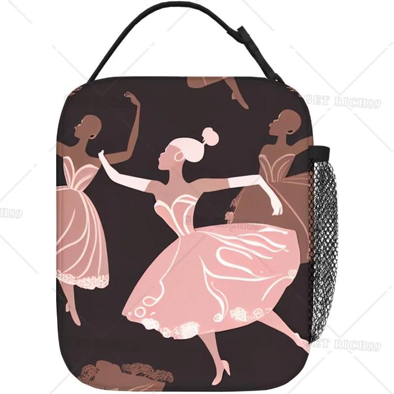 Ballerinas Dancing on A Pink Lunch Bag Women Lunch Box for Men Portable Cooler Tote Bag for Work Picnic Trave