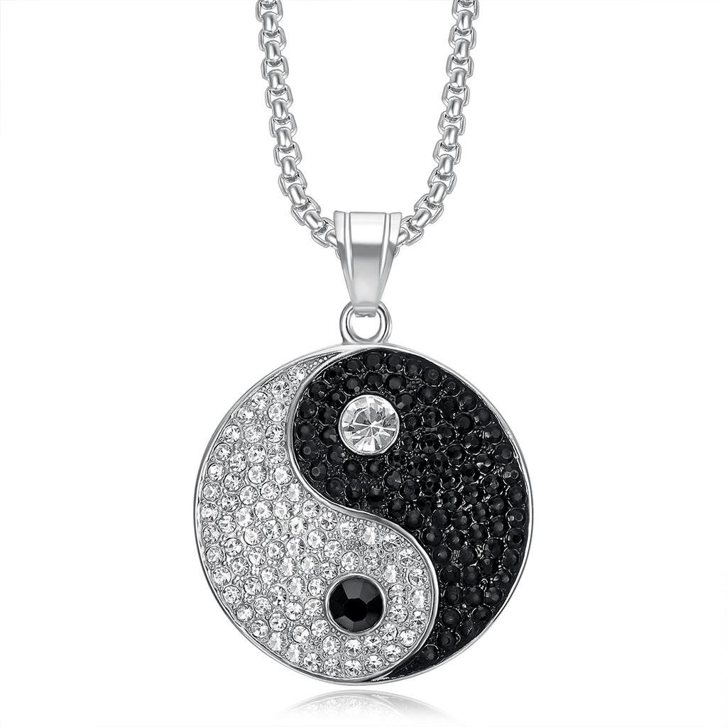 European American Cross-border Hot-selling Hip-Hop Jewelry Copper Gold-plated Full Diamond Tai Chi Yin Yang Pendant Necklace