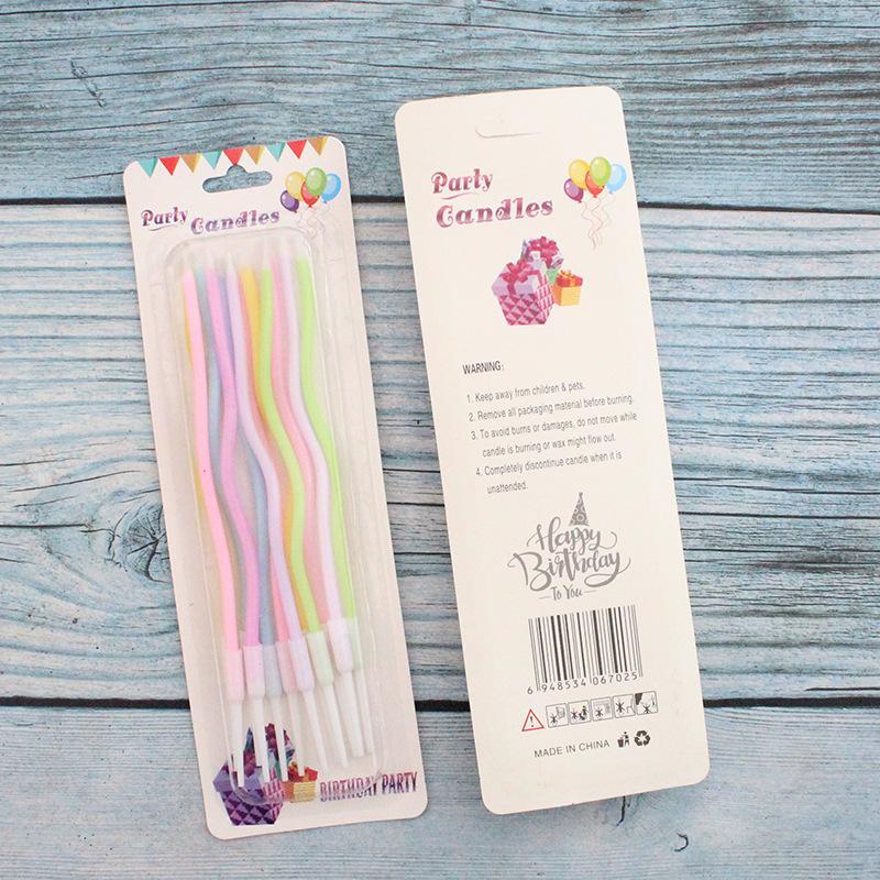 

New Colorful Birthday Curve Cake Candles Creative Party 12 Pcs Suction Card Packed Pink Blue Curved Candles Color-12 suction card curve candles