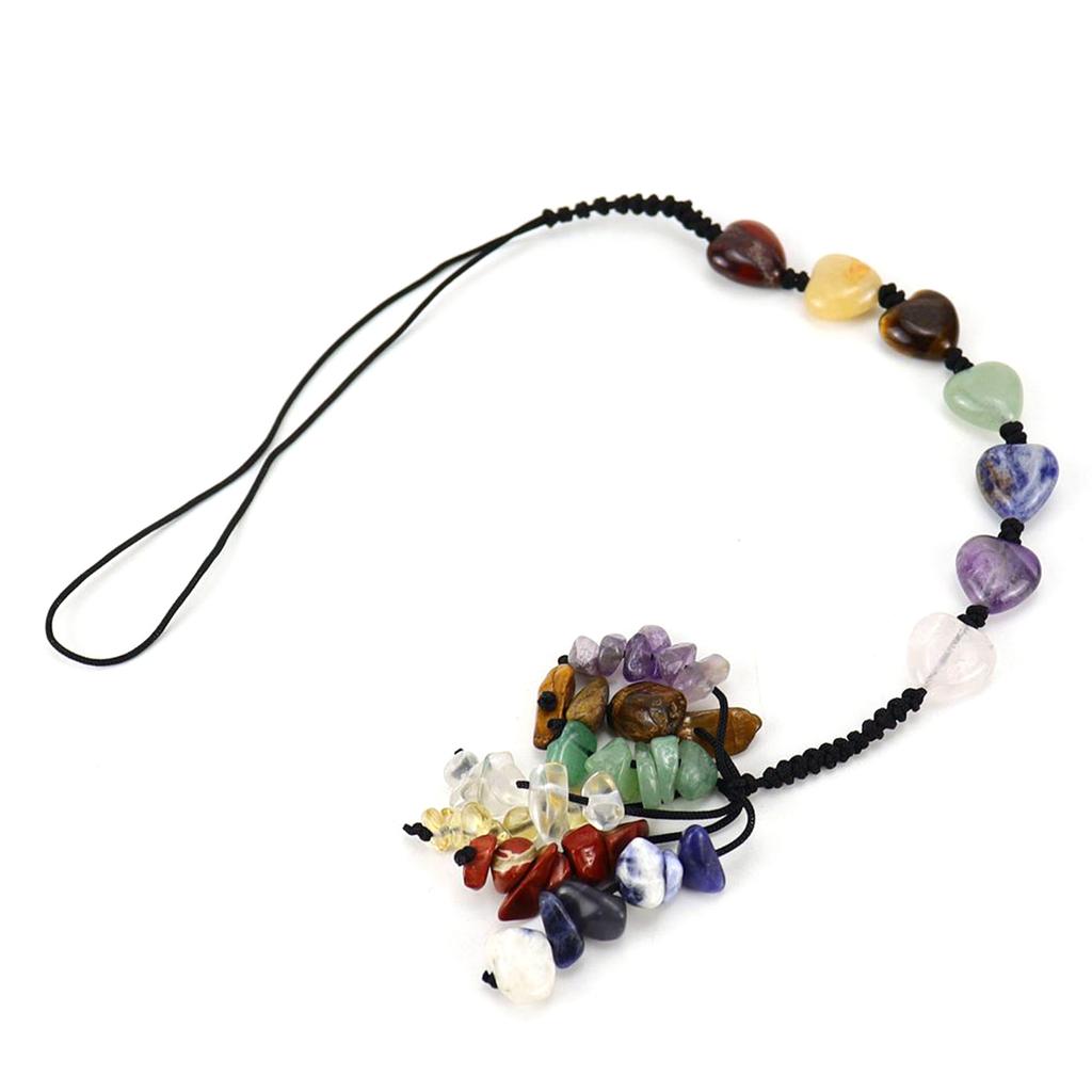 Car Crystal Pendant Natural Quartz Stone Rearview Mirror Ornaments Seven Chakra Heart-shaped Hanging Styling Accessories