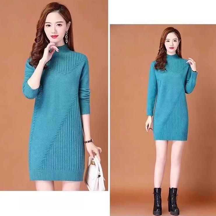 Sweater Women's Autumn and Winter Half Turtleneck Knitted Sweater Base Layer Thickened Mid-length Pullover Loose Sweater