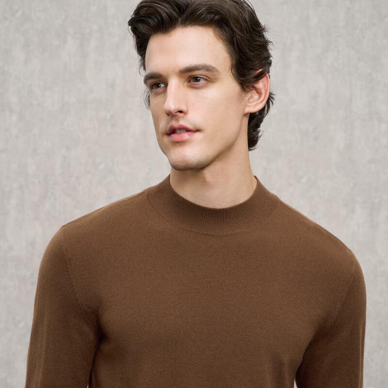 EMZ Erdos Men's 100% Wool Solid Mock Neck Sweater