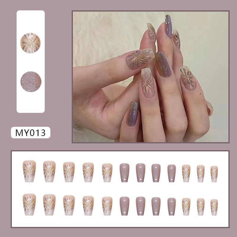 24 Pieces Fireworks Cat's Eye Wearing Nail Removable Nail Art Sheet Nail Sheet Ballet Nail Medium T Fake Nail Live Nail Art