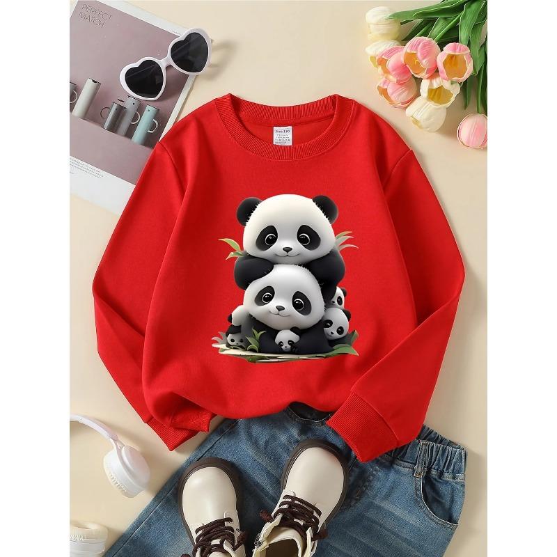 European Sizes Kids' Crewneck Sweatshirt - Cute Panda Stack Pattern Print | Sportswear and Casual Wear, Soft and Comfortable, Clothing, Teenagers