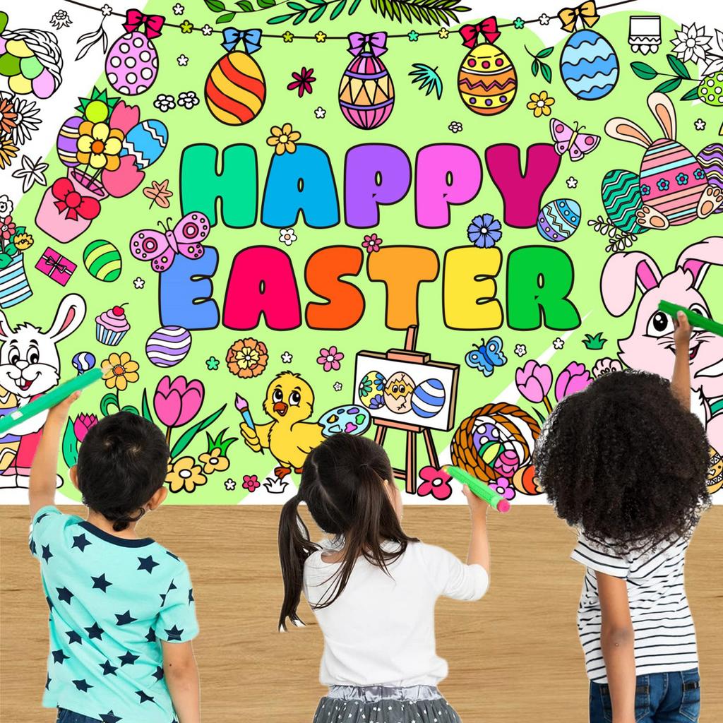 Póster para Colorear de Pascua Mantel de Papel Desechable para Fiestas Infantiles 76 * 183 cm Usado Para Fiestas Cultivando las Manos de los Niños