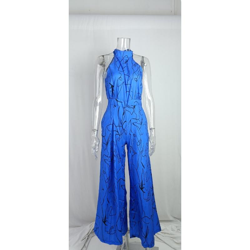 Women European Style Printed High Waist Wide Leg Casual Pants
