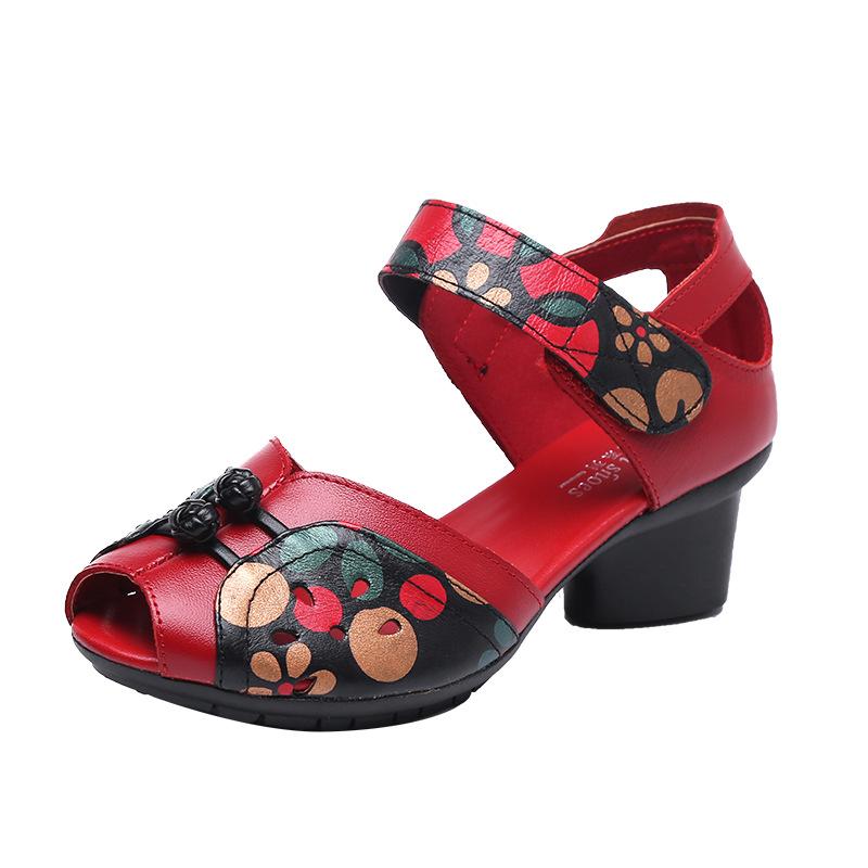 

Sandals women s summer women s fish mouth high heel sandals thick heel soft sole hollow breathable sandals 35 красный