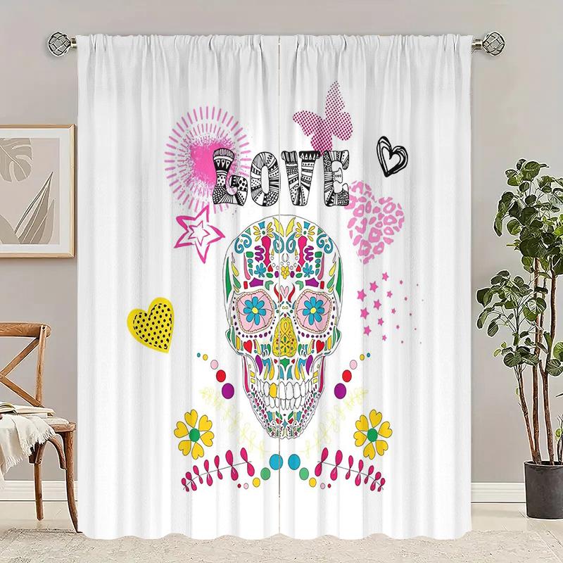 

Скелет на День святого Валентина - 2 штуки - Напечатанная штора, 100% полиэстер, подходит для домашнего декора (удилище в комплект не входит) 29Wx64L(75x166CM)x2