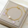 Daisy Flower Enamel Charms Bracelets Girls Imitation Pearl frangipani Plumeria Spring Summer Hand Chain Jewelry Stainless Steel