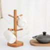 Wooden Mug Hanging Display Rack 6 Hooks Tea Cups Drainer Tabletop Drinkware Shelf  Home Decor