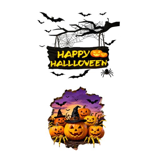 2Pcs Toilet Stickers Halloween & Bat 3D Pumpkin Sticker