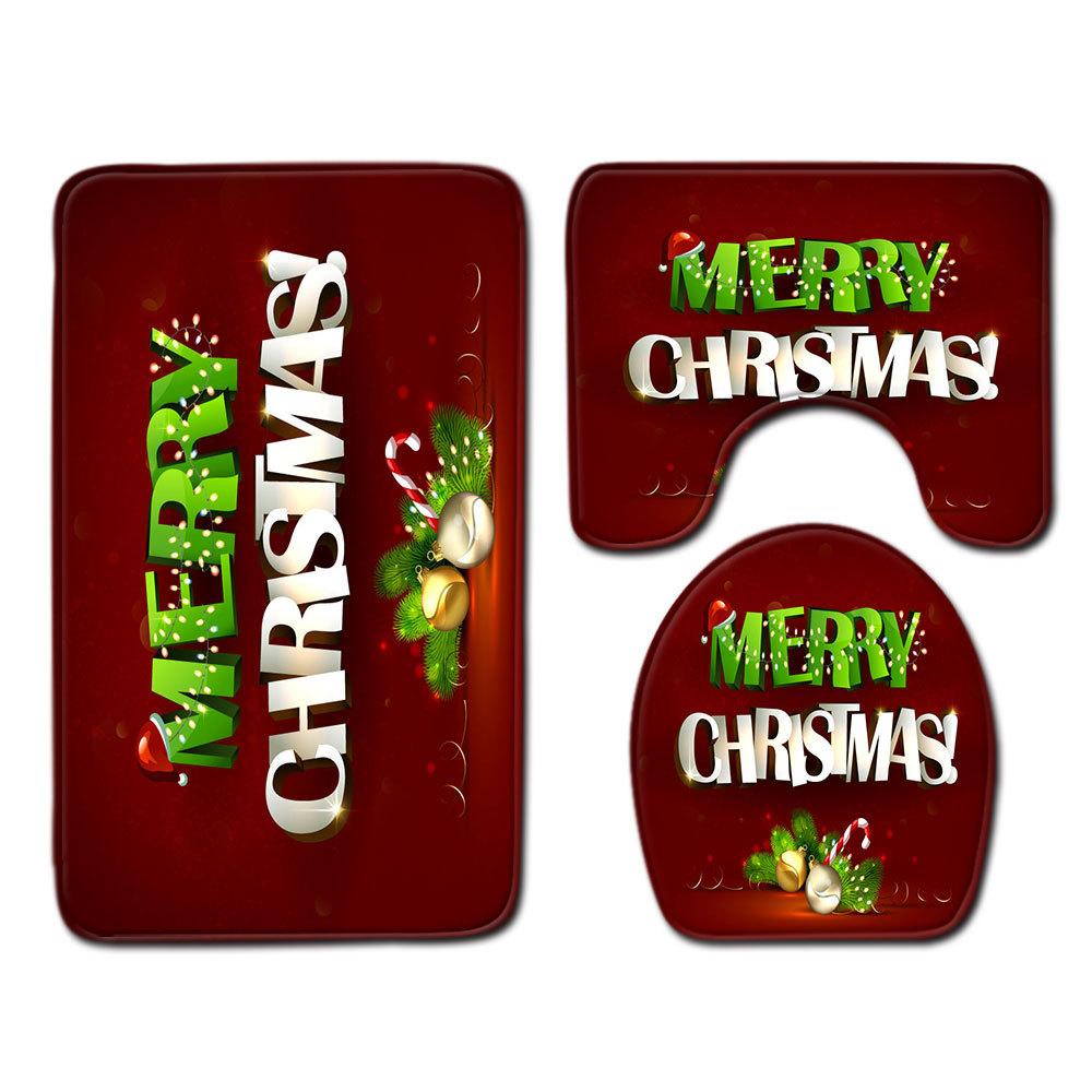Christmas Bathroom Floor Mat Toilet Three-Piece Set