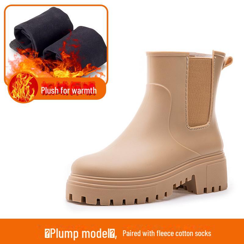 2024 Stylish Women's Waterproof Rain Boots: Thick Soles, Wear-Resistant, Heightened Design with Plus Velvet Warmth for All Seasons