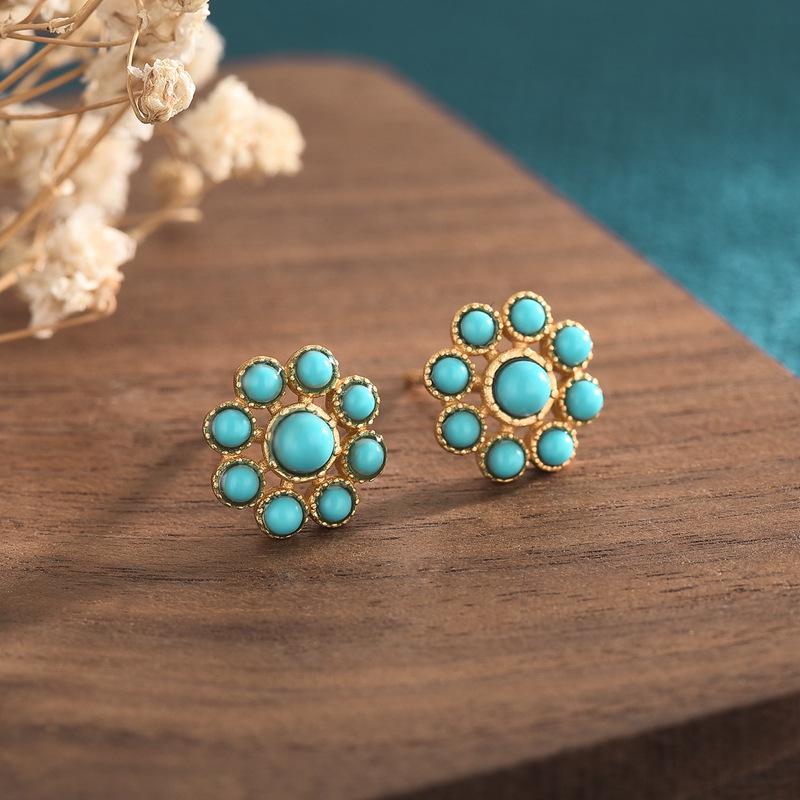 

Turquoise Cheongsam Earrings: Court Style Design with 925 Silver Needle