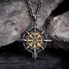 Retro Gold Vikings Compass Necklace Men Stainless Steel Norse Rune Amulet Pendant Vegvisir Jewelry