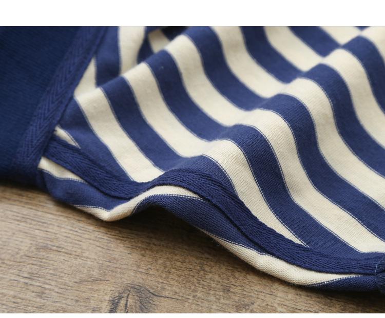 Vintage Sailor Striped Cotton Polo Shirt for Men - Summer Short Sleeve Turn-Down Collar