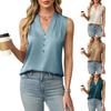 Women's Summer New Style Elegant Satin Button V-Neck Sleeveless Top In Stock