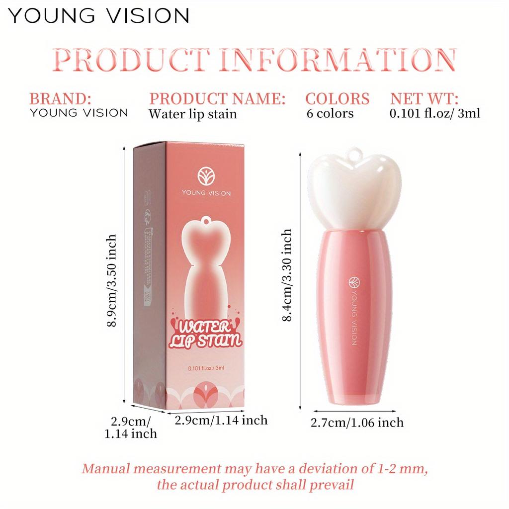 YOUNG VISION Water Lip Stain for Women Girls, LongLasting Lip Gloss Multi-Use Liquid Blush/Eyeshadow, Transfer-Proof Shine-to-Matte Finish In 3 Min