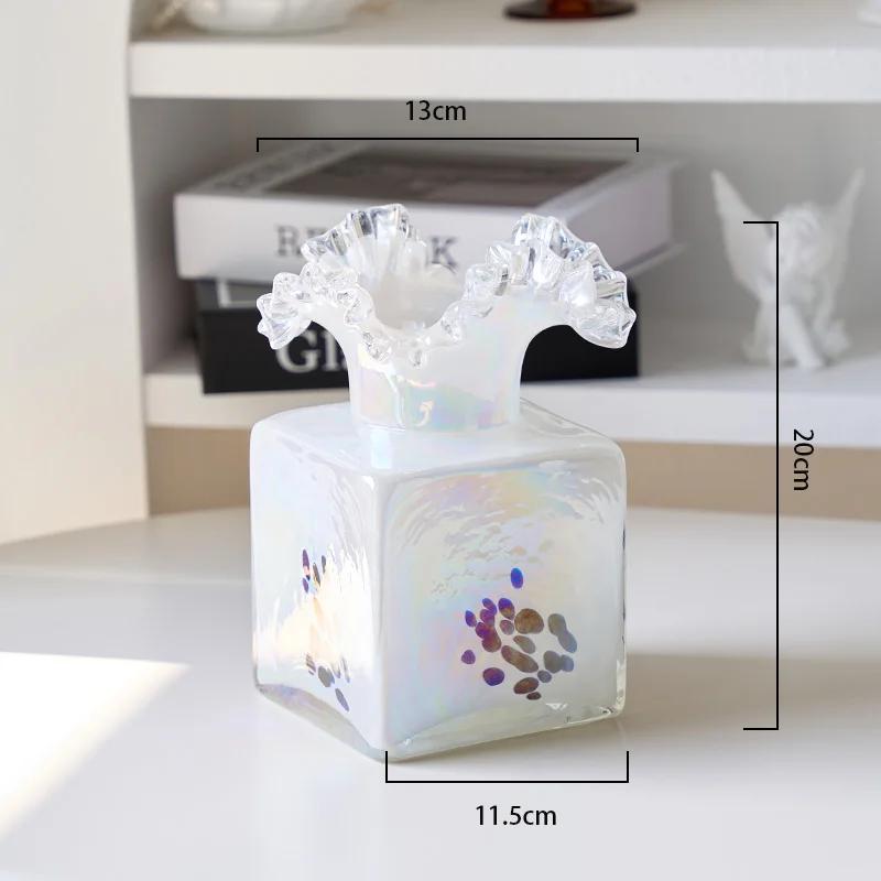 Creative Color Glazed Glass Hydroponic Vase Living Room Countertop Flower Arrangement Flower Container Crafts Dining Table Vase