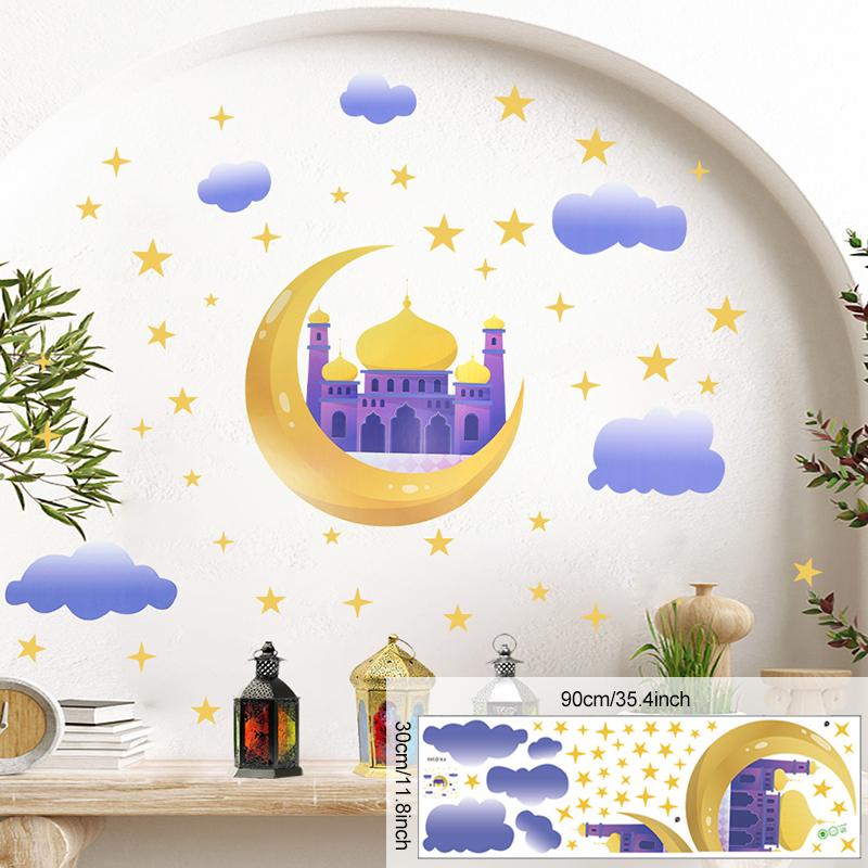 Ramadan Wandaufkleber Mond Stern Laterne DIY Wandaufkleber Ramadan Kareem Dekoration für Zuhause 2024 Islamisch Muslimisches Wandbild Eid Mubarak