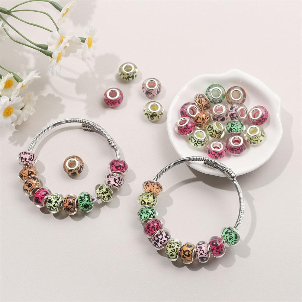30/50/100pcs Large Hole European Colored Love Resin Beads European Pendant Bracelet Necklace DIY Bracelet Necklace Pen Jewelry Making