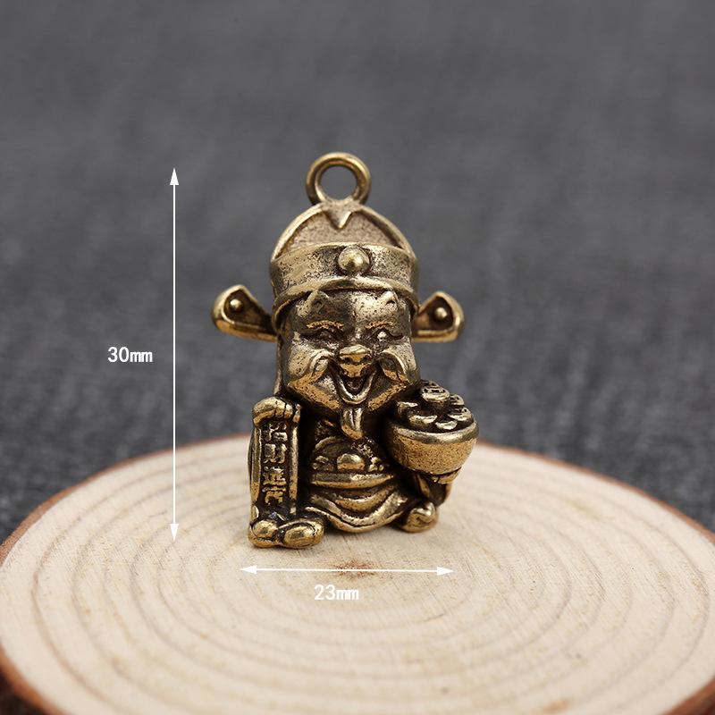 Antique handicraft keychain Copper 5th Road God of Wealth small pendant Car desktop small ornament Car keychain