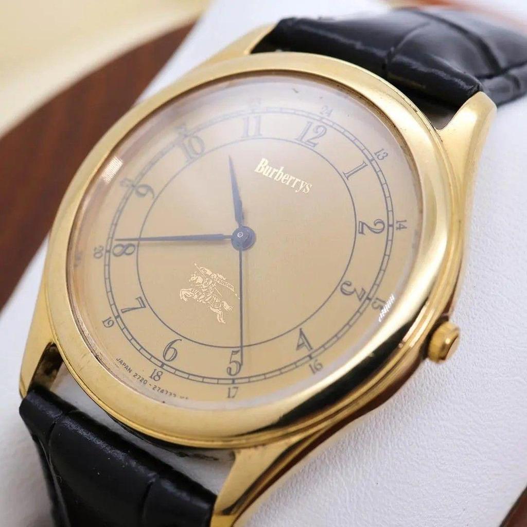 Used Operation BURBERRY Watch Gold Dial Round Men's 3369