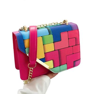 Barevná řetízková taška přes rameno Stylová PU crossbody taška Módní dámská taška přes rameno Dostatek úložného prostoru pro ženy Dívky Horká růžová