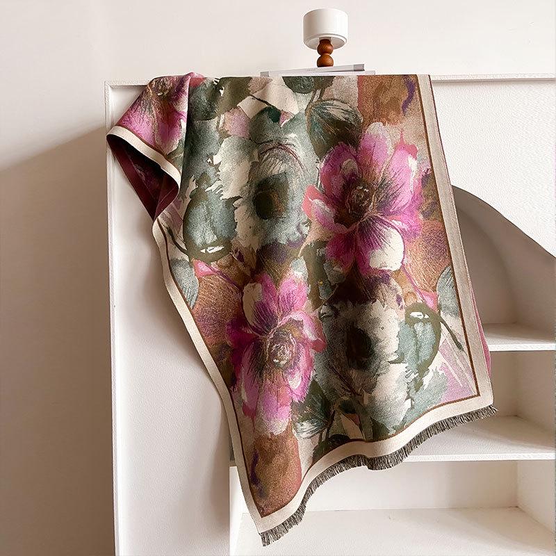 

Женская зимняя цветочная ретро-имитация кашемировой шаль - модный и теплый подарочный шарф 180x65 cm