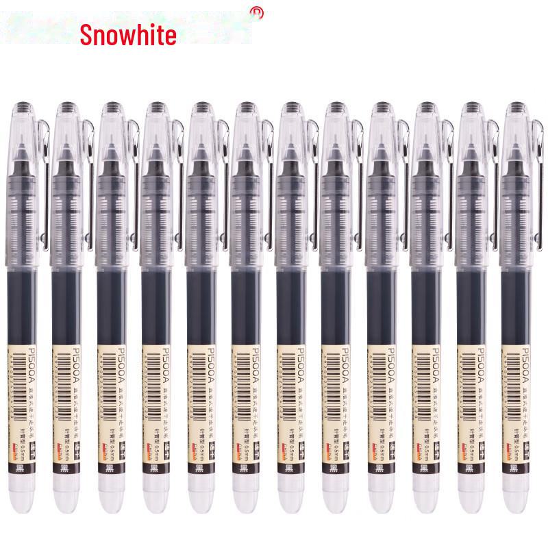 Snow White P1500A Quick-Dry 0.5mm Liquid Ballpoint Pen - 6 Color Set, Transparent Barrel, Ideal for Exams