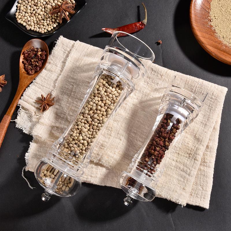 Transparente manuelle Pfeffer- und Meersalzmühle aus Acryl