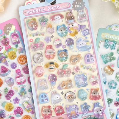 3D Reliéfní Samolepky pro Dívky - Roztomilý Kreslený Zmrzlina/Ovoce/Zvířata - Nálepky na Ozdobu Deníku  kawaii