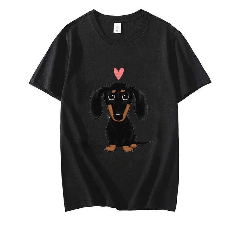 Black and Tan Dachshund with Heart Retro Y2K Funny TShirt Female Summer Cute Cartoon Wiener Dog Fashion Tee Top Casual Tops 2k