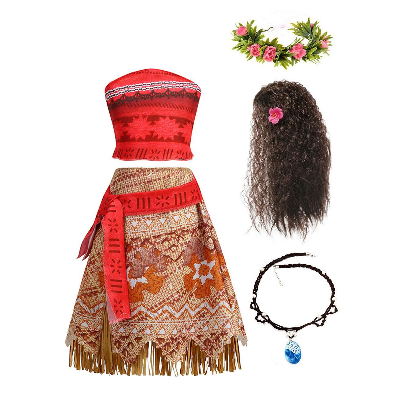 Detský cosplay dvojdielny set Moana: Kostým sukne a sukne z trávy 90cm