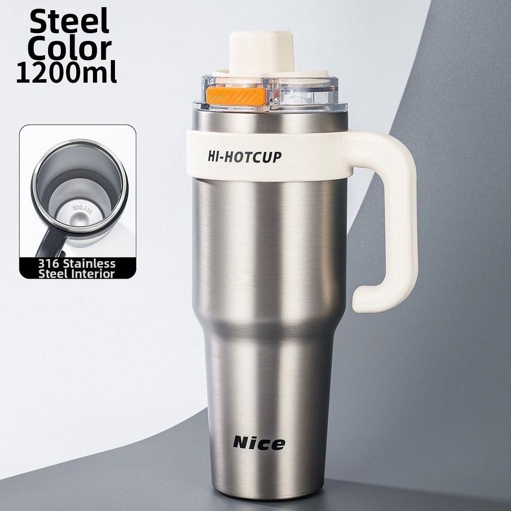 40Oz 1200ML Cold Storage Mug with Straw Ceramic Coated Insulation Or Cooling Coffee Mug 316 Stainless Steel with Handle 1200ml