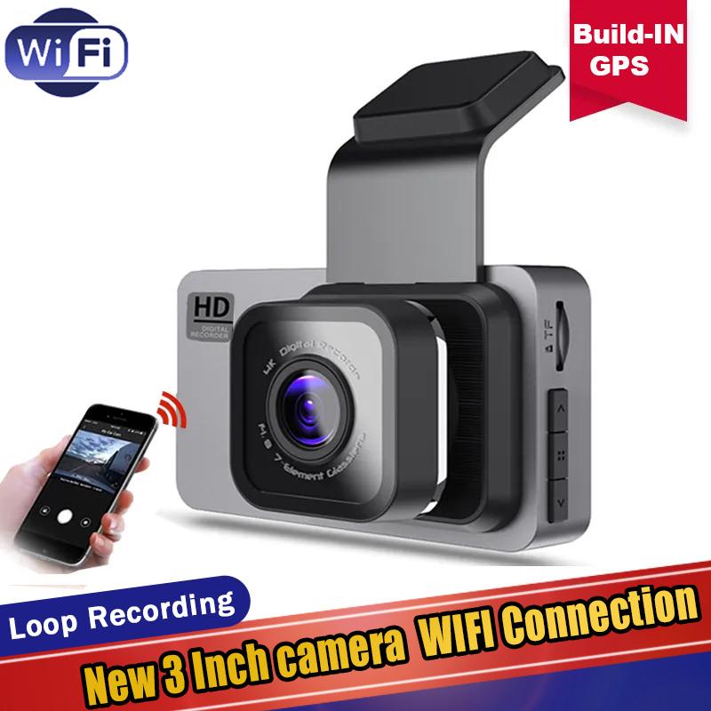

Автомобильный видеорегистратор с Wi-Fi, 3-дюймовый IPS GPS FHD 1080P, металлический корпус, двойной объектив, регистраторная камера